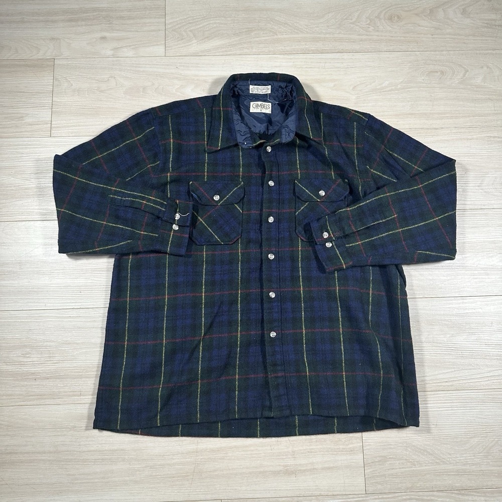 Vintage 90s Mens Wool Nylon Blend Shacket Blue Plaid Flannel Quilted Shirt XL
